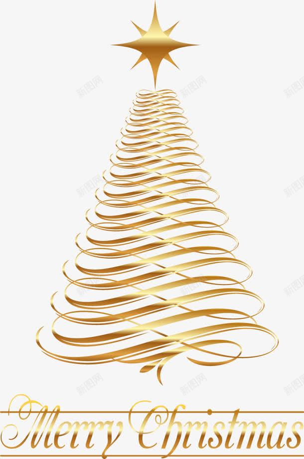 金色线条星星圣诞树png免抠素材_新图网 https://ixintu.com 圣诞树 星星 线条 金色