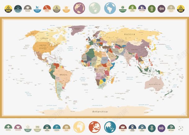 复古风世界地图png免抠素材_新图网 https://ixintu.com 世界地图 复古 详细地图