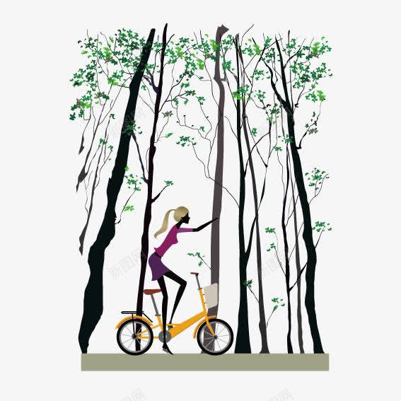 在树林里骑自行车车的女孩png免抠素材_新图网 https://ixintu.com 女孩 树林 自行车