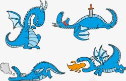 卡通可爱蓝色恐龙素材