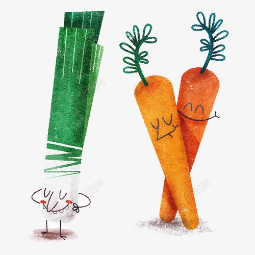 卡通胡萝卜和大葱png免抠素材_新图网 https://ixintu.com 一捆 卡通 大葱 手绘 胡萝卜 食材