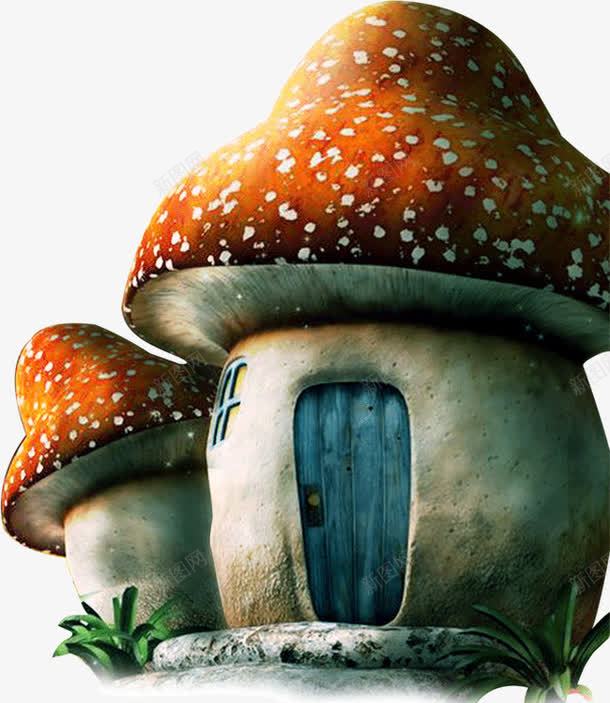 蘑菇型的小房子png免抠素材_新图网 https://ixintu.com 小草 房子 蘑菇
