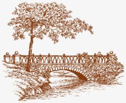 手绘古典桥梁素材