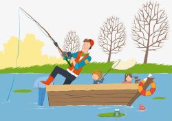 儿童画羊爸爸钓鱼矢量图高清图片