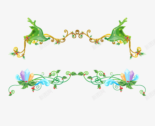 绿色分割线psd免抠素材_新图网 https://ixintu.com 分割线 绿色分割线 花朵分割线