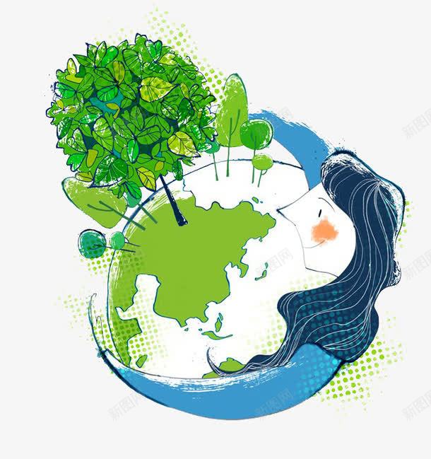 环保保护环境png免抠素材_新图网 https://ixintu.com 地球 女孩 环保 绿树