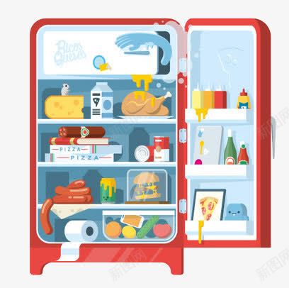 冰箱png免抠素材_新图网 https://ixintu.com 冰箱 卡通可爱 红色 食物