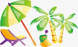 遮阳伞床沙子椰子树素材