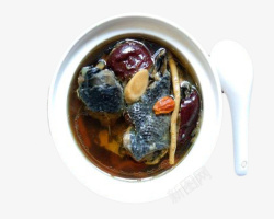 色泽鲜美红枣美味乌鸡炖汤高清图片