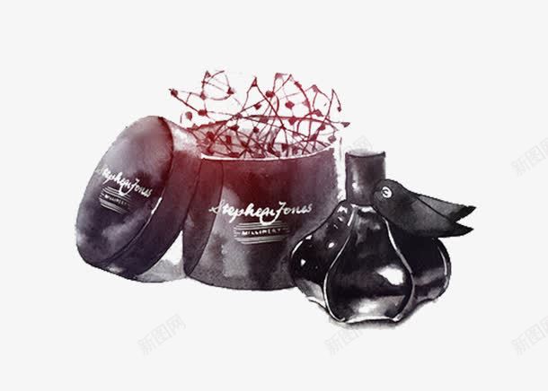 黑色香水瓶png免抠素材_新图网 https://ixintu.com 叶子 植物 装饰 香水瓶 黑色