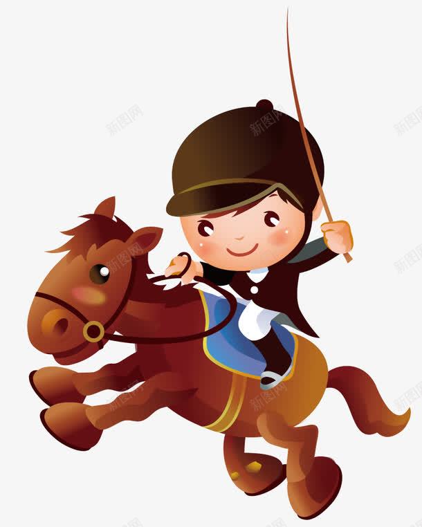 男孩骑着马png免抠素材_新图网 https://ixintu.com 卡通 男孩 矢量人物 运动 骑马