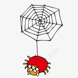 手绘卡通蜘蛛网下的小蜘蛛无矢量图素材