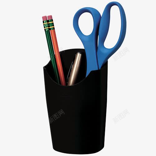 黑色笔筒png免抠素材_新图网 https://ixintu.com 实物 蓝色剪刀 铅笔 黑色笔筒