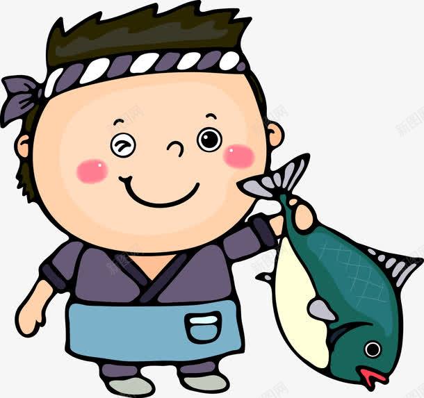 卡通农夫拿着鱼png免抠素材_新图网 https://ixintu.com 农夫 农民 卡通农夫 拿着鱼