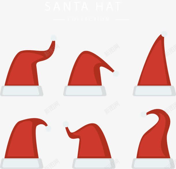 六个扁平圣诞帽png免抠素材_新图网 https://ixintu.com 免抠png素材 免费png素材 圣诞帽 圣诞节 白边 红色