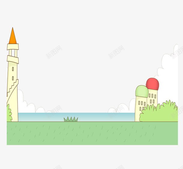 卡通手绘城堡草地png免抠素材_新图网 https://ixintu.com 卡通城堡 卡通草地 手绘城堡 手绘草地 装饰图案