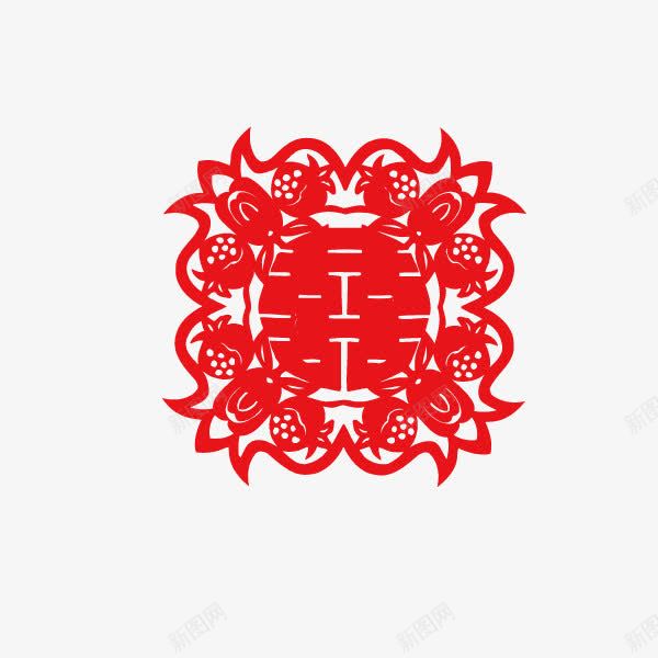 喜字双喜剪纸花纹红色png免抠素材_新图网 https://ixintu.com 剪纸 双喜 喜字 红色 花纹