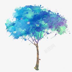 蓝色水彩的树素材