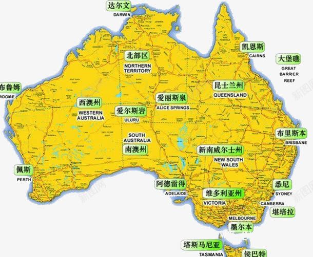 澳洲地图区域png免抠素材_新图网 https://ixintu.com 区域 地图 澳洲 澳洲地图 黄色