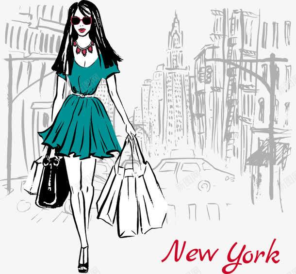 纽约购物美女png免抠素材_新图网 https://ixintu.com 卡通美女 矢量美女 纽约 美女 购物美女