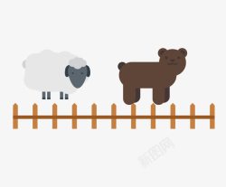 扁平化篱笆熊和绵羊素材