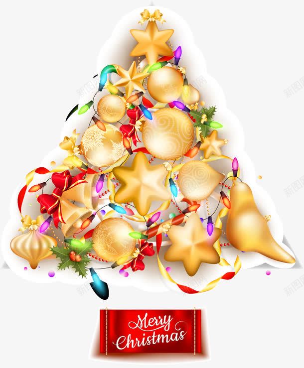 圣诞节金色圣诞树png免抠素材_新图网 https://ixintu.com 创意圣诞树 圣诞节 星星装饰品 金色圣诞树 金色圣诞球 金色星星
