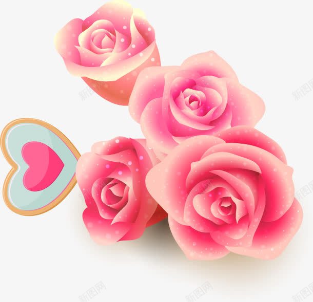 粉色玫瑰花心形图案png免抠素材_新图网 https://ixintu.com 图案 心形 粉色玫瑰花