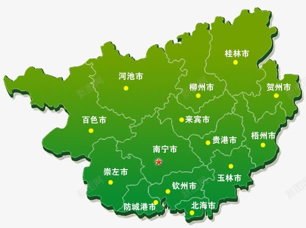 绿色清新广西省地图png免抠素材_新图网 https://ixintu.com 广西 广西地图 广西省地图 立体 绿色