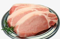 新鲜的菜市场铁盘子装一鲜猪肉高清图片