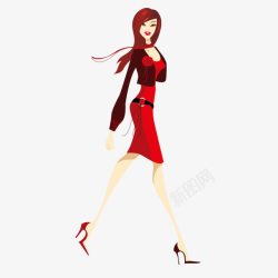 红裙女郎手绘时尚红裙女郎画像高清图片