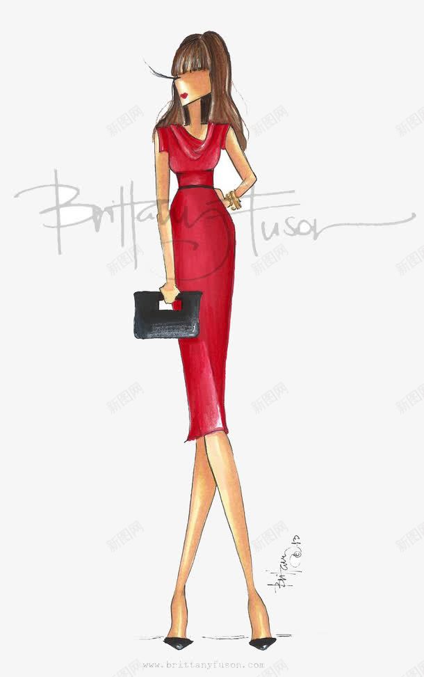 拿包的美女png免抠素材_新图网 https://ixintu.com 时尚 红色长裙
