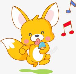 小狐狸吃雪糕听音乐卡通素材