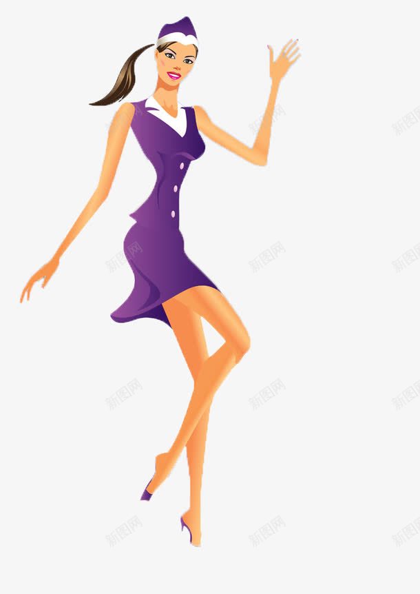 穿着紫色长裙的卡通空姐png免抠素材_新图网 https://ixintu.com 卡通 女人 空姐 紫色长裙