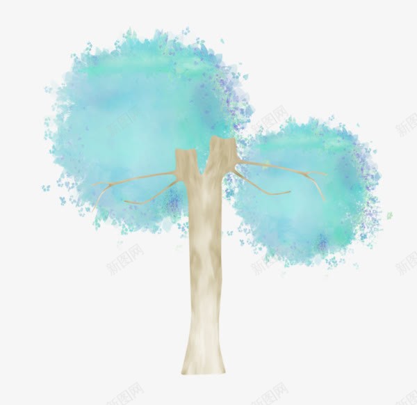 铅笔画树木图案png免抠素材_新图网 https://ixintu.com 树干 树木 蓝色树叶 蓝色树木 铅笔画