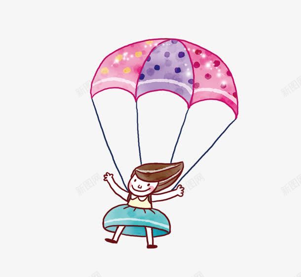 跳降落伞的女孩png免抠素材_新图网 https://ixintu.com 卡通女孩 女孩 跳降落伞 降落伞