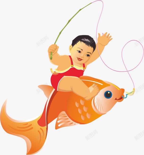 钓鱼的人png免抠素材_新图网 https://ixintu.com 卡通 垂钓 小男孩 金鱼 钓鱼的人