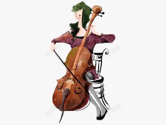 卡通女人拉大提琴png免抠素材_新图网 https://ixintu.com 卡通大提琴 卡通女人 拉琴 拉琴的女孩 音乐