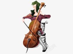卡通女人拉大提琴素材