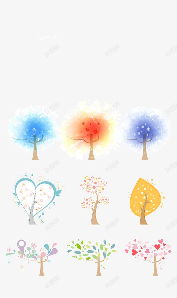 彩色手绘树木装饰图png免抠素材_新图网 https://ixintu.com 彩色 彩色渐变 手绘树木 水彩 渲染 装饰图