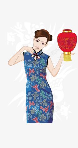 中国古典蓝花旗袍美女素材