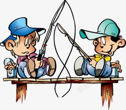 可爱的卡通钓鱼的小孩素材