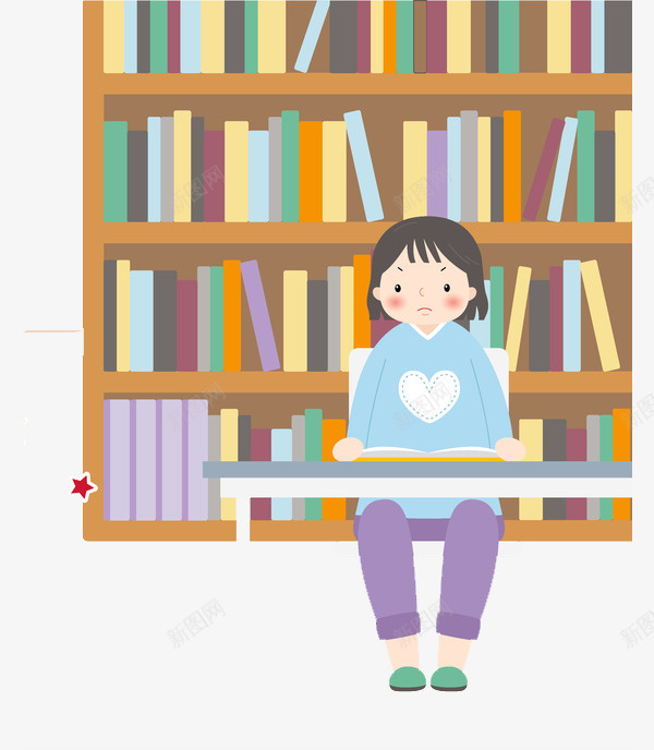 图书馆学习的女孩png免抠素材_新图网 https://ixintu.com 书本 创意 图书馆 多彩 奋发 女孩 学习 简笔