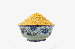 黄碗蓝花陶瓷碗装小米高清图片