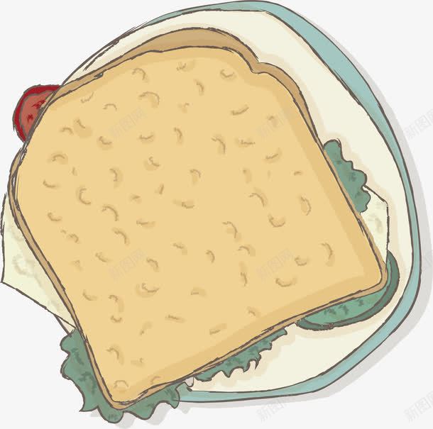 吐司面包png免抠素材_新图网 https://ixintu.com 吐司面包 干粮 手绘 斑点 生菜 番茄 碟子