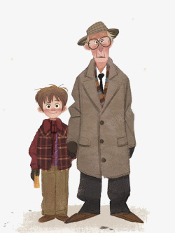 卡通爷爷和男孩散步素材