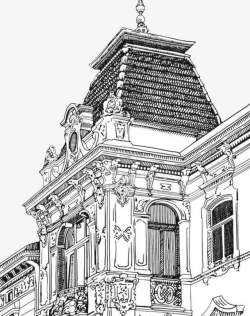 黑白线条图手绘欧式建筑高清图片