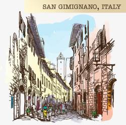 吉米素描意大利圣吉米尼亚诺城市高清图片