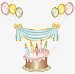 生日蛋糕和彩色气球素材