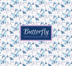 蓝色蝴蝶和花卉无缝背景矢量图素材