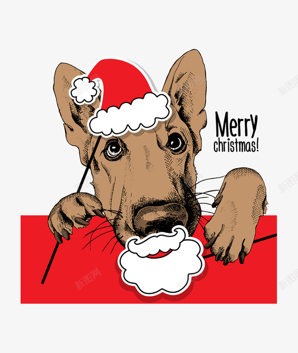 可爱的圣诞小狗手绘图png免抠素材_新图网 https://ixintu.com 动物 卡通 可爱的 圣诞帽 圣诞老人 小狗 简图